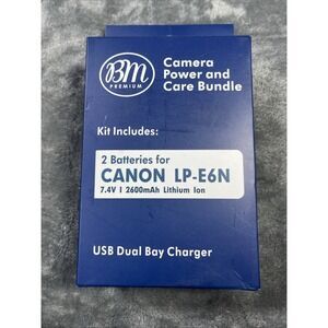 BM Premium Battery (2-Pack) and Dual Charger for Canon LP-E6, LP-E6N NEW NIB